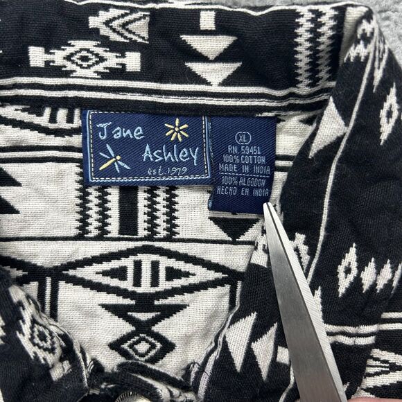 Jane Ashley Womens Jacket Coat Black Aztec Southwest Pocket 100% Cotton Size XL - Picture 3 of 9